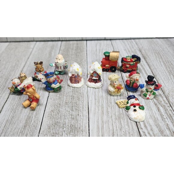 Vtg Assorted Christmas Ornaments figure Snowman Bear Train Santa House Set of 13 - Picture 1 of 5